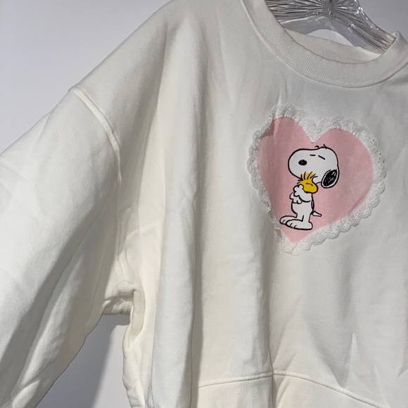 Peanuts Softest Off-White Snoopy Woodstock Heart Sweatshirt NWOT Oversized M - Picture 12 of 16